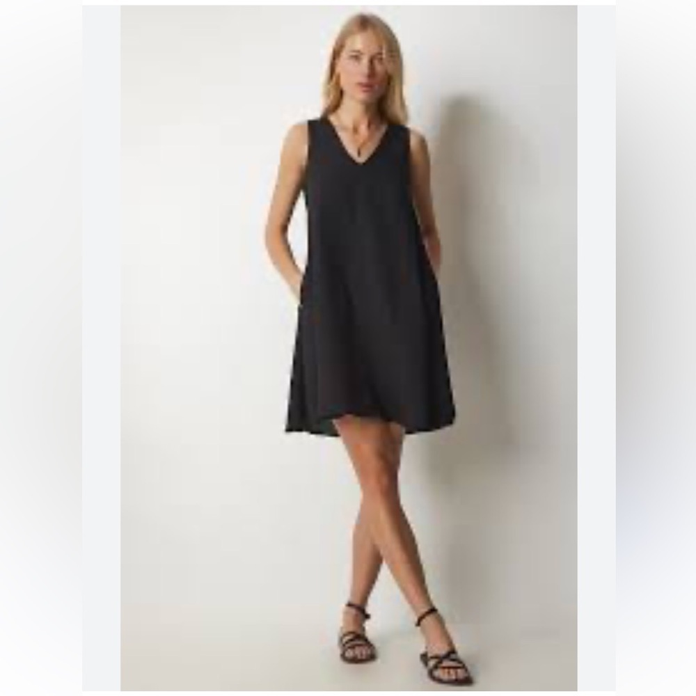 FLAX 100% Linen Black A-Line Dress size small